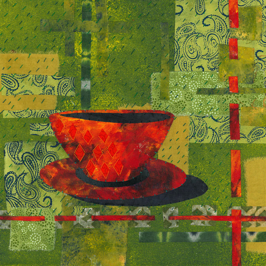 Cup and saucer - Fabric, paper, stitching