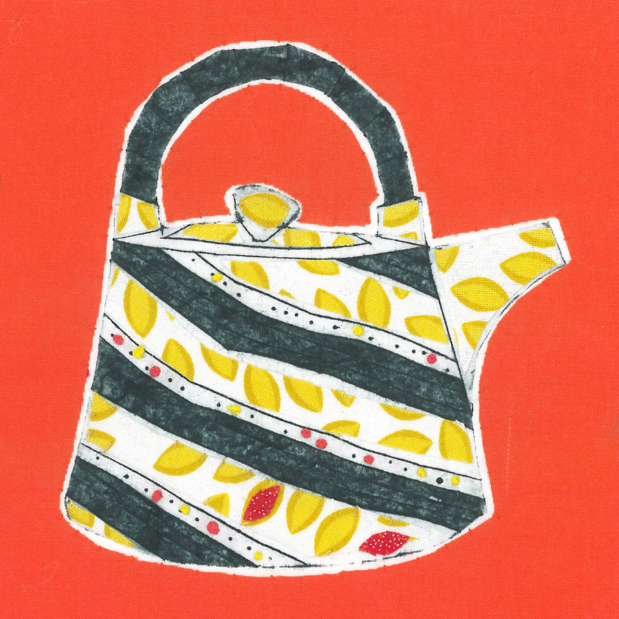 Teapot 2 - Collograph print and stitch on fabric